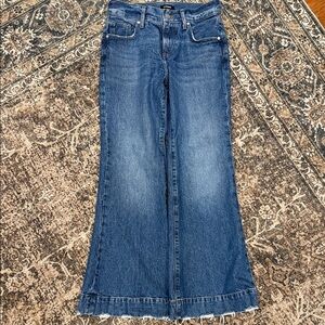 Express Women's Blue Flare Jeans with Raw Hem